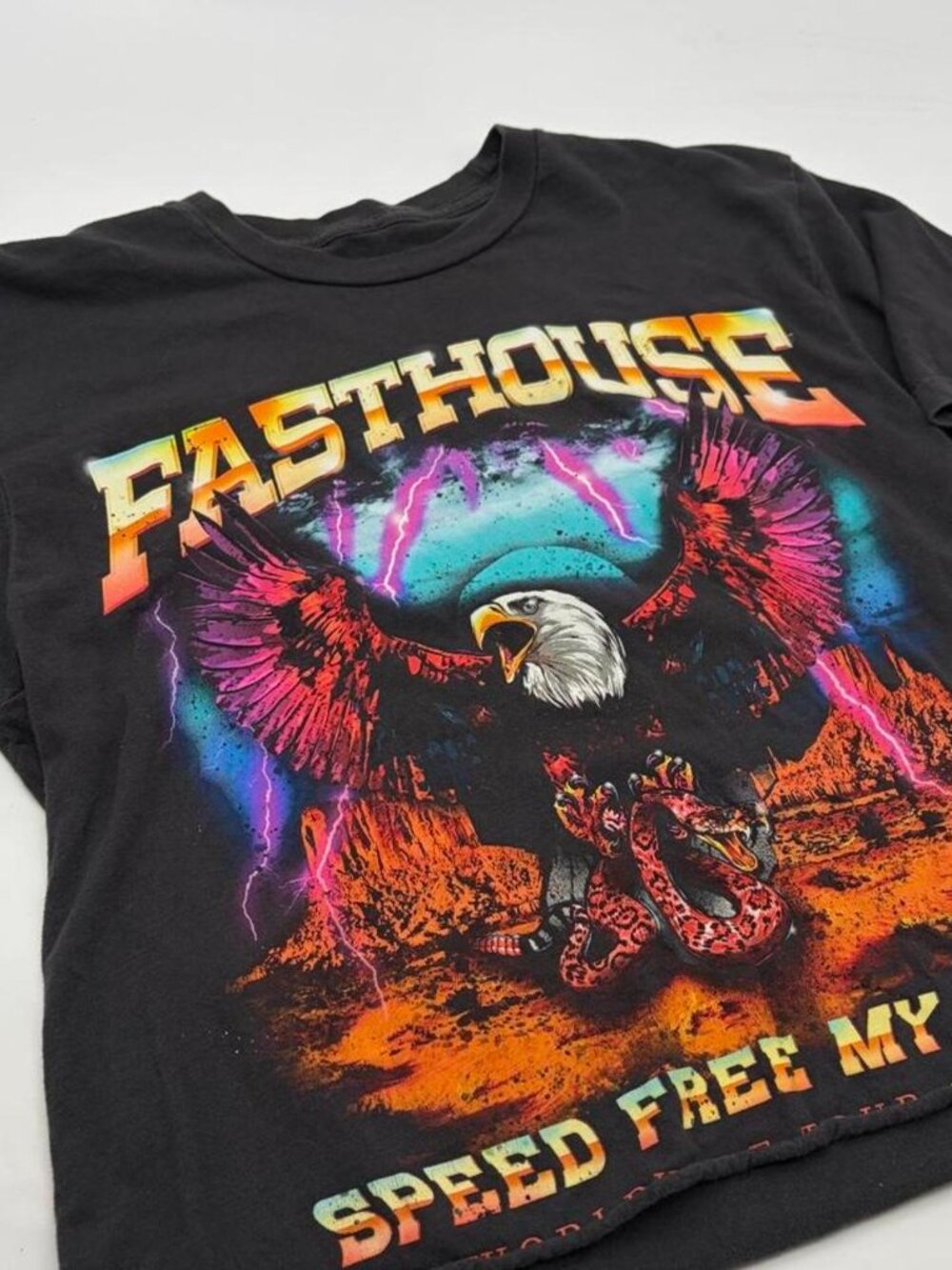 Fasthouse Speed Shop Cropped Graphic Tee with Eagle